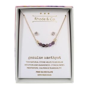 Rhode & Co. Genuine Amethyst Stone Necklace & Stud Earrings #642838RHC